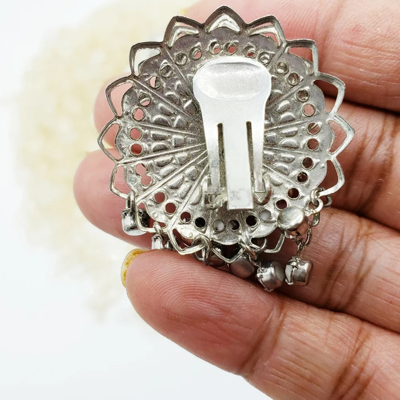 Vintage Silver Earrings | White Stones | Clip-On - Picture 5 of 5